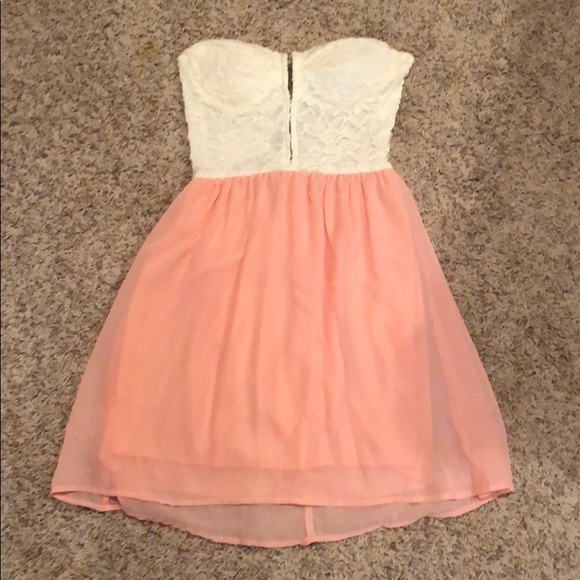 Strapless Pastel Pink & Lace Dress - Picture 1 of 3